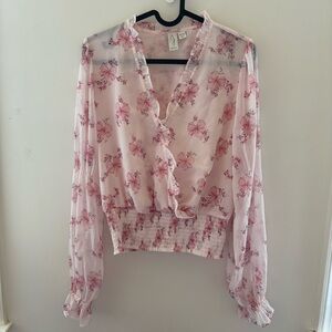 Joie Pink Floral Sheer Blouse